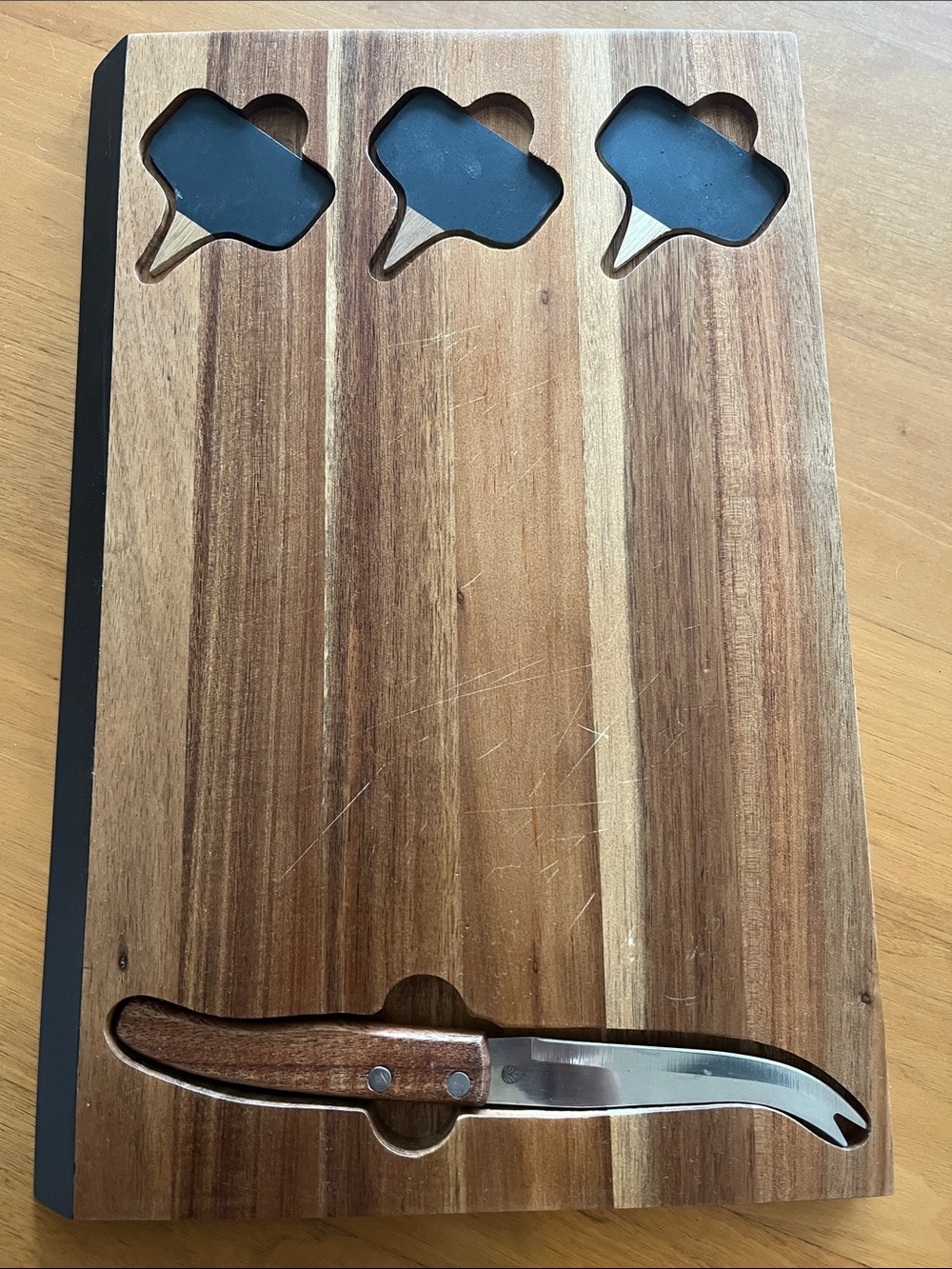 Wood Cheese Board Set with Spreadable Knife - Brown Acacia.  Made by Toscana.